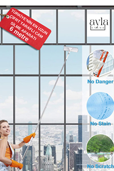 AYLA STAND 6 METRE,Teleskopik Çekçekli Pencere Temizleyicisi, Döner Başlıklı ...