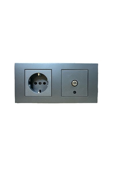 ga gözde aydınlatma OVİVO GRANO SMOKED SOIL SOCKET + TV SOCKET + DOUBLE FRAME SET