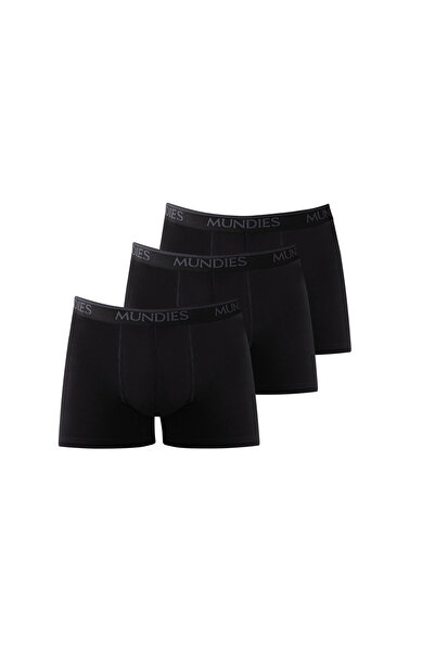 Mundies Siyah 3'lü Pamuklu Esnek Erkek Boxer