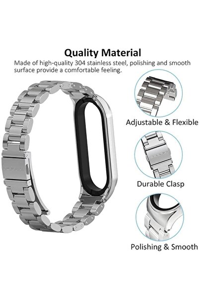 Nezih Case Xiaomi Mi Band 7 Uyumlu Metal Baklalı Klips'li Paslanmaz Çelik Kordon/kayış Gümüş