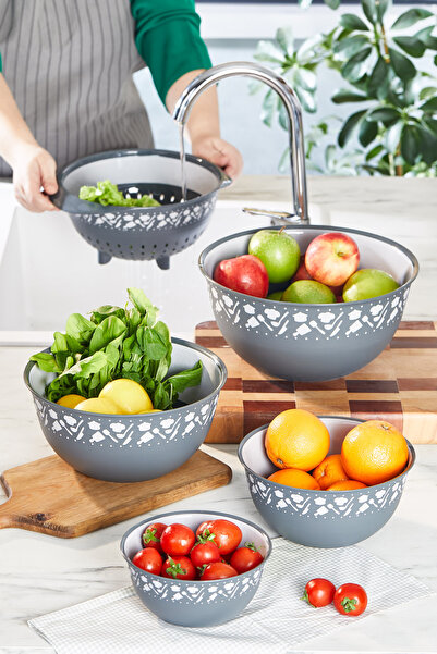 ALP HOME ProfeSSional 5-piece Preparation Set - Mixing, Strainer and Dowry Bowl - Strainer 3500 Ml