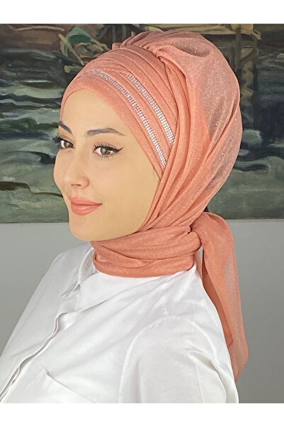 BUTİKAMBAR Gümüş Taşlı Drape Detaylı Simli Şal