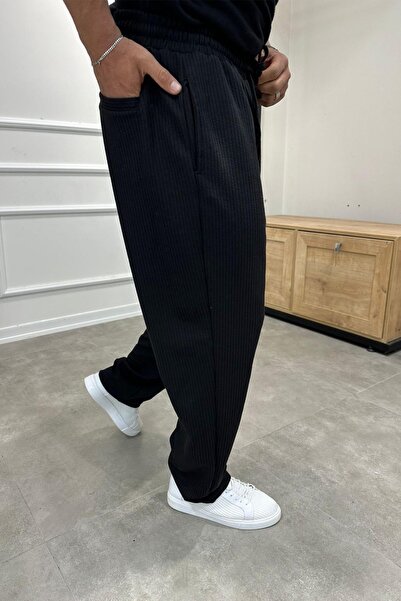 MADZEYMODA Baggy Fit Loose Fit Men's Black Corded Jogger