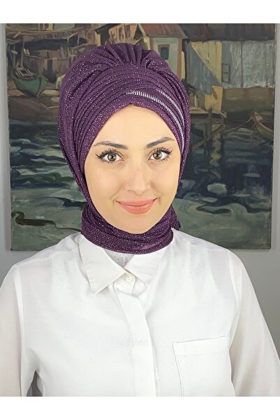 BUTİKAMBAR Gümüş Taşlı Drape Detaylı Simli Şal