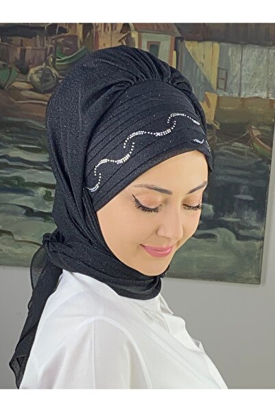 BUTİKAMBAR Boğaziçi Model Gümüş Taşlı Simli Şifon Hazır Şal