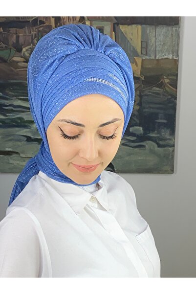 BUTİKAMBAR Gümüş Taşlı Drape Detaylı Simli Şal