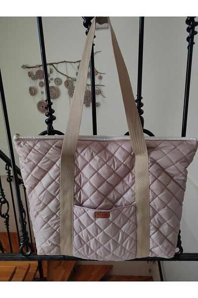IŞIK Beige Quilted Bag - 4 Pocket Design