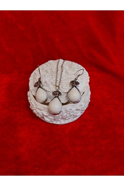Burhan Yücel Lületaşı Lollipop marcasite floral drop necklace earrings set
