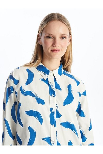 LC Waikiki Langärmliges, gemustertes, übergroßes Damen-Tunika-Shirt