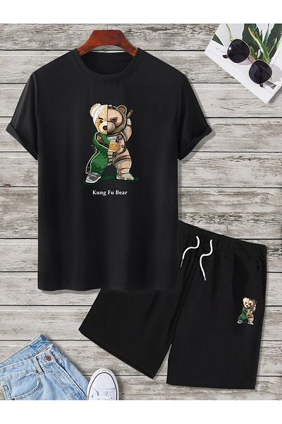 DAXİS Sportwear Company Мъжки комплект горнище и долнище с щампи - комплект тениска с къси панталони