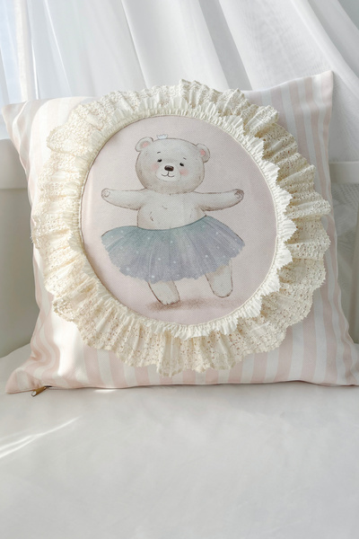 Piamom Fırfırlı Fistolu Vintage Bohem Bebek Çocuk Odası Dekoratif Iskandinav, Bohem Yastık (İÇİ DOLGULU)