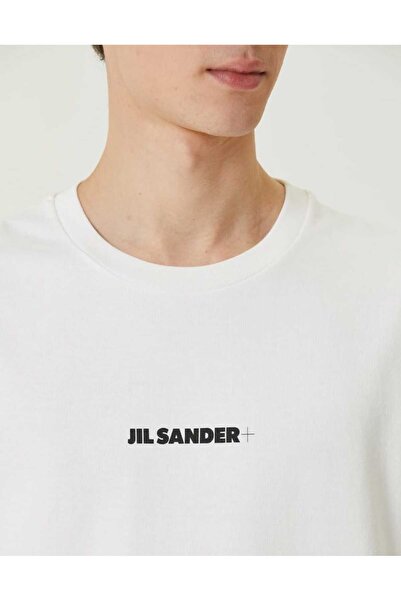 BrandsBoutique تي شيرت أبيض فضفاض مناسب بشعار Jil Sander صغير
