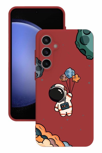 BGAKSESUAR Samsung Galaxy S23 Fe Printed and Camera Protection Red Color Sili...