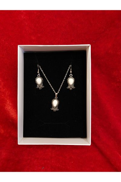 Burhan Yücel Lületaşı Tulipstone marcasite mini tulip necklace earrings set