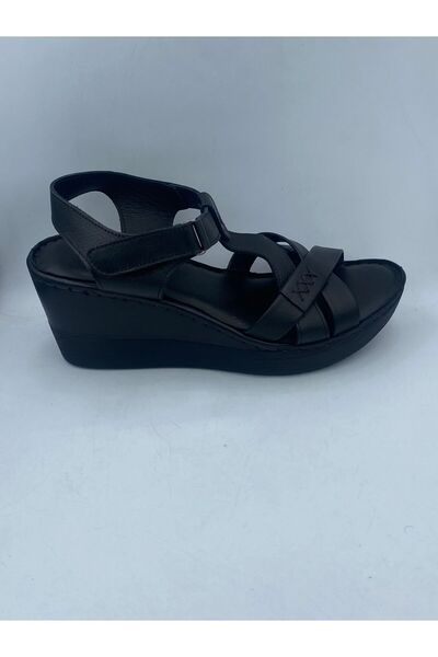 Ercan hakiki deri yumuşak ortopedik pedli platform taban sandalet e33