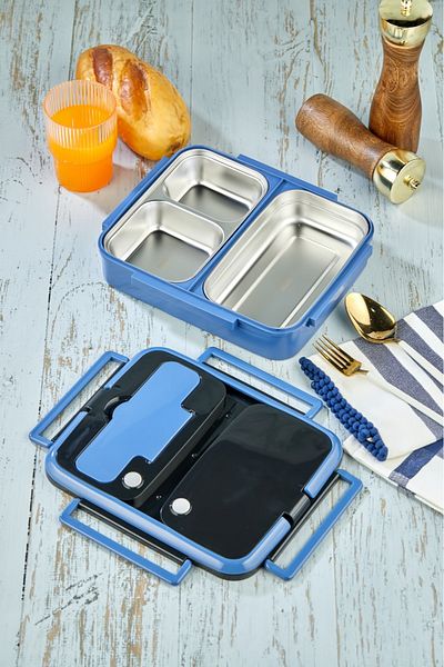 Cooker YK-1392 SPECIAL SERIES LUXURY STAINLESS STEEL 3 BAG FOOD CONTAINER FOOD THERMOSE-BLUE