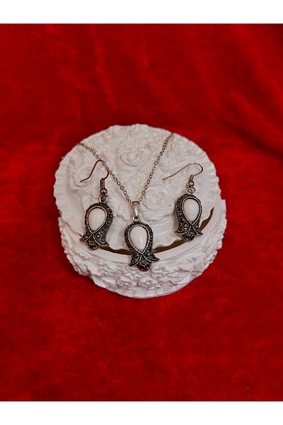 Burhan Yücel Lületaşı Tulipstone marcasite mini tulip necklace earrings set