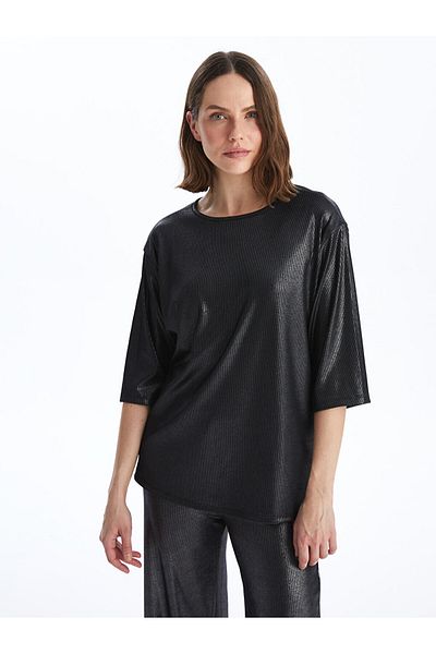 LC Waikiki LCWAIKIKI Klassische Damenbluse mit Rundhalsausschnitt und glänzendem Look