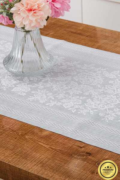Finezza Lola Jakar Polyester Kumaş Gri Runner 45x150 Cm - 1413
