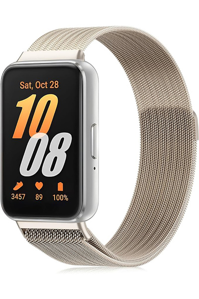 CepLab Samsung Galaxy Fit 3 Uyumlu Kordon Mıknatıslı Klips Hasır Örgü Dizayn Bükülmez Lüx Metal Kayış