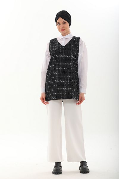 Asgard Tesettür Women's Tweed Sweater - Square Pattern