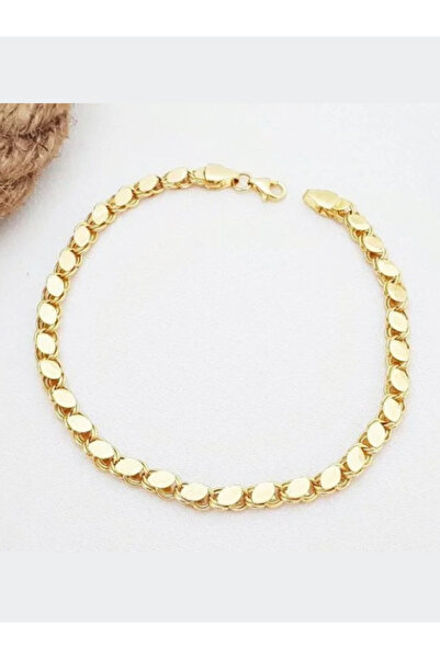 MİSS MÜCEVHERAT 925 Ayar Gümüş Gold Kaplama Arpa Model Pullu Zincir Bileklik ...