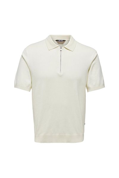 Only & Sons Απλό κρεμ ανδρικό μπλουζάκι πόλο ONSWYLER LIFE REG 14 SS ZIP POLO KN