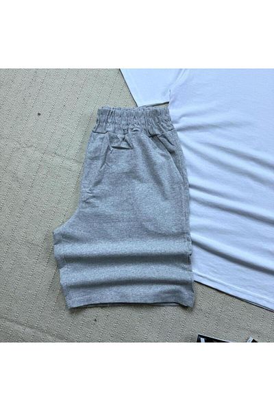 khufu Oversize Λευκό T-shirt Relaxed Cut Γκρι σορτς αθλητική φόρμα 3 τεμαχίων Unisex