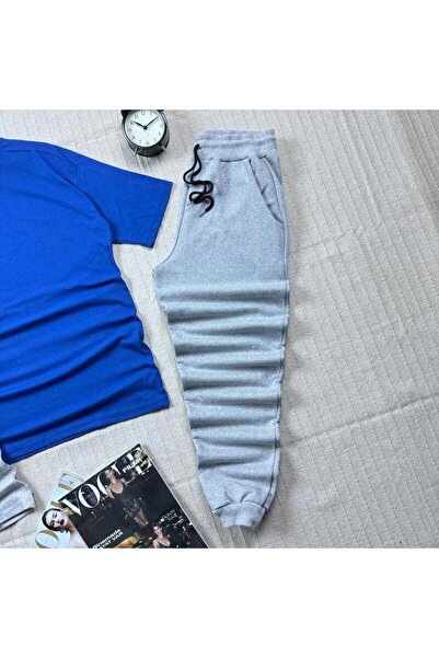 khufu Oversize Μπλε Χαλαρή Εφαρμογή T-shirt Γκρι σορτς αθλητική φόρμα 3 τεμαχίων Unisex