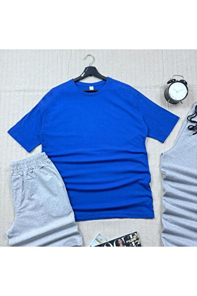 khufu Oversize Μπλε Χαλαρή Εφαρμογή T-shirt Γκρι σορτς αθλητική φόρμα 3 τεμαχίων Unisex