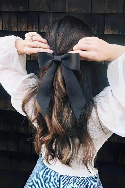 Hayalperest boncuk Cataramă cu arc pentru femei din satin Accesoriu pentru păr Cataramă automată Negru simplu