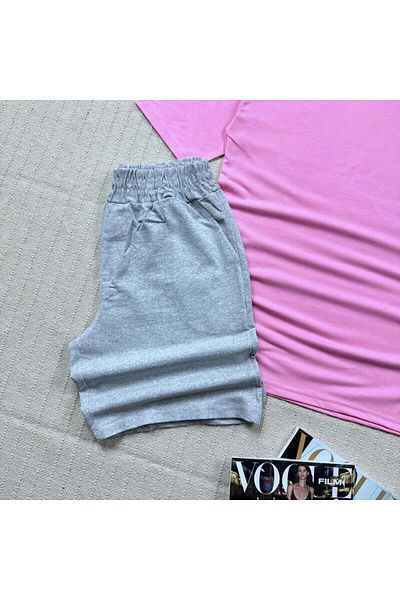 khufu Oversize Pink Relaxed Fit T-shirt Gray Shorts Tracksuit 3-Piece Set Unisex