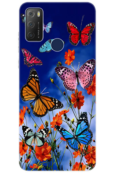 TCL 20E 6125D Uyumlu Kılıf Desen Baskılı Silikon Renkli Kelebekler STK:741 CP...