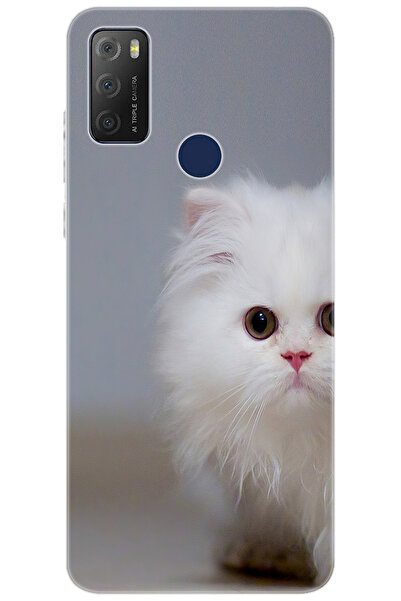 TCL 20E 6125D Uyumlu Kılıf Desen Baskılı Silikon Beyaz Kedi STK:139 CP-GY8CVUW