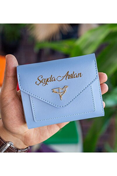 Bk Gift Kişiye Özel İsimli Vegan Deri Mini Bebe Mavisi Kadın Cüzdanı, Sevgili...