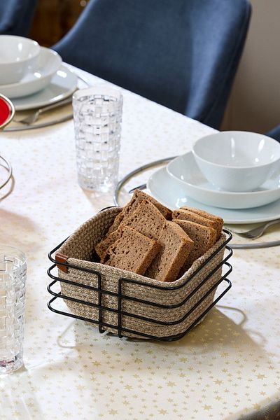 Edora Home Black Oval Square Bread Basket Stylish, Bread Bowl Wicker Knitted Macrame - Multi-Purpose Metal Stainless