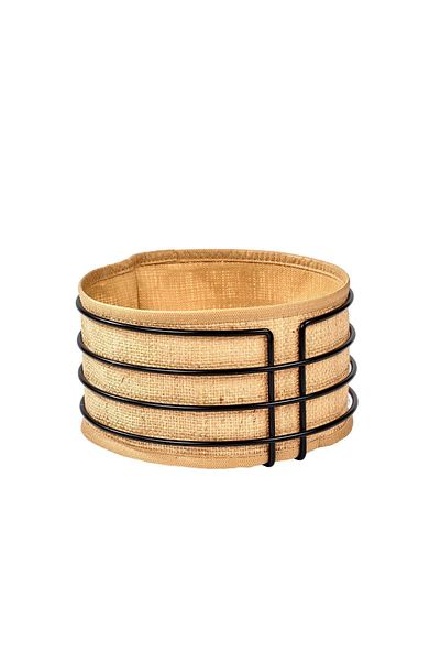 Edora Home Black Round Bread Basket Jute Fabric Cloth, Colorful Presentation Basket Bread Holder - Multi-Purpose Metal Stainless