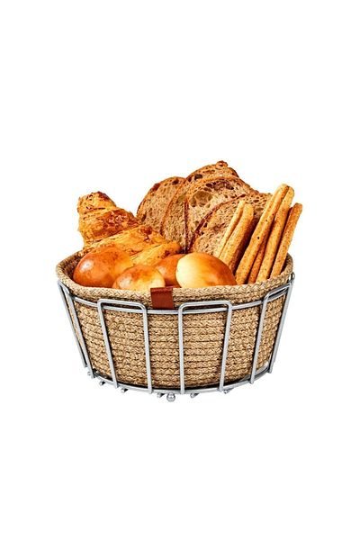 Edora Home Silver Oval Cornered Bread Basket Stylish, Bread Bowl Wicker Knitted Macrame, Dower - Multi-Purpose Metal Stainless