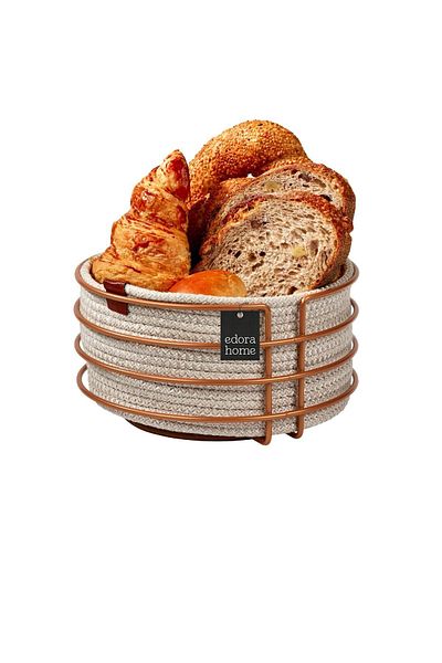 Edora Home Rose Round Bread Basket Stylish, Bread Holder Wicker Knitted Macrame - Multi-Purpose Metal Stainless