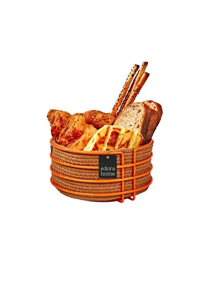 Edora Home سلة خبز مستديرة برتقالية أنيقة، مكرامية محبوكة من الخوص - معدن متع...