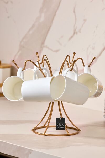 Edora Home Rose 6 Kancalı Bardak Askılık, Kupa, Fincan Kancalı Mutfak Set Üstü Düzenleyici - Metal Paslanmaz