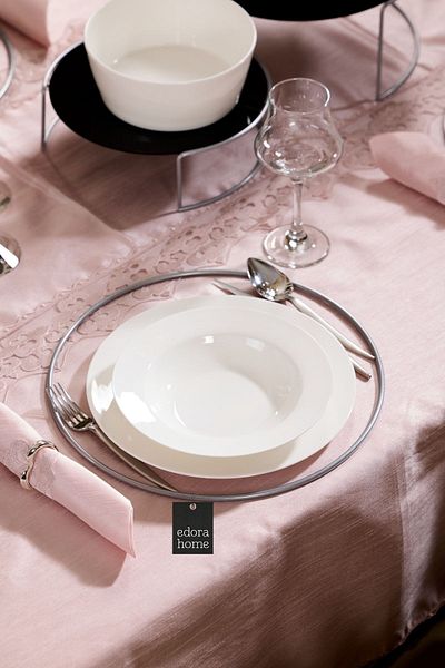 Edora Home Ασημένιο μονό κοίλο στρογγυλό πιάτο, αμερικανική παρουσίαση σερβιρίσματος, σετ προίκας, δαχτυλίδι δρομέας - μεταλλικό ανοξείδωτο