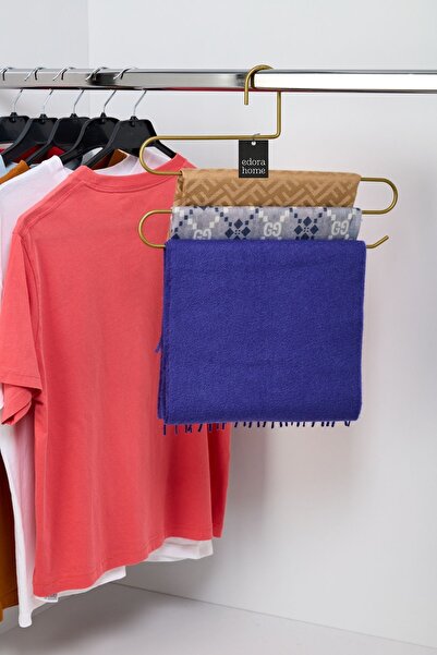 Edora Home Gold 5'li Dolap Içi 3 Katlı Pantolon Elbise, Şal, Eşarp, Askısı, Gardrop Askılığı - Metal Paslanmaz