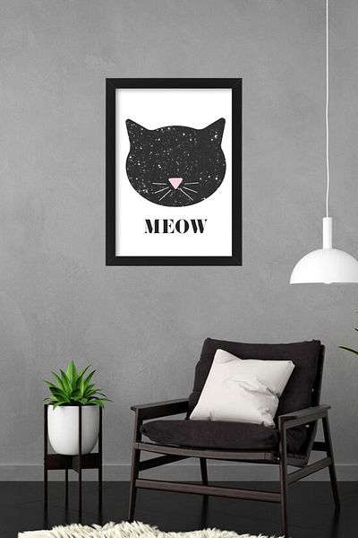bymat Miau - Pisică - Pisică - Cadru alb cu imagine decorativă 30x40 - Pictură A3 -737