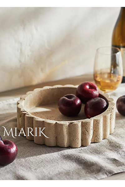 MIARIK DESIGN & DEKORASYON Dekoratif Traverten Yanlar Tirtikli Kase Tabak