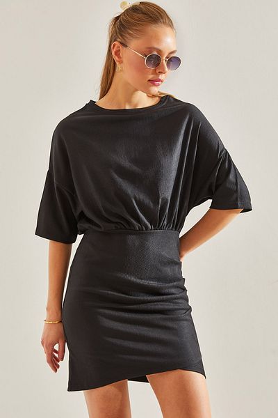 Bianco Lucci Dámské šaty s řaseným předním designem s elastickým pasem -60191003