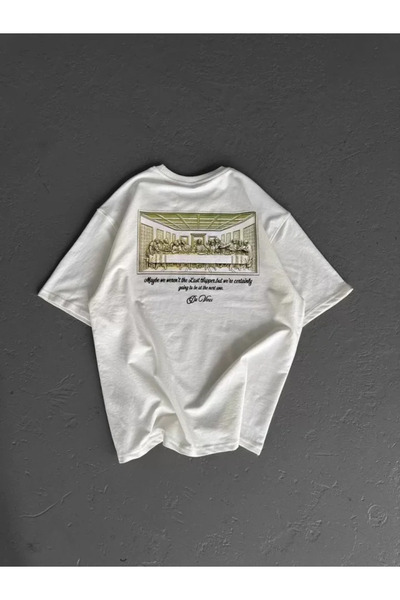 ASH GİYİM Μπλουζάκι Unisex Printed Oversize - Λευκό