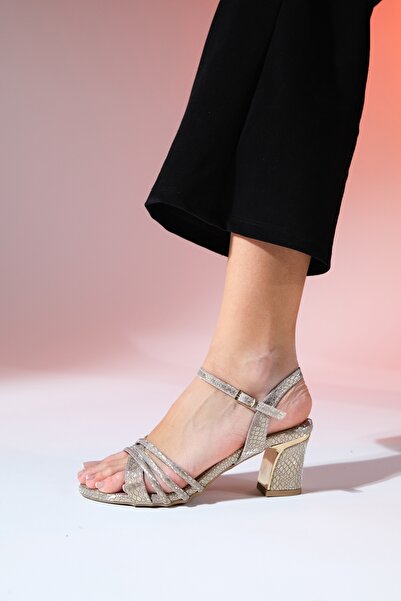 LuviShoes Pantofi de seară LOTA cu model auriu pentru femei cu toc gros