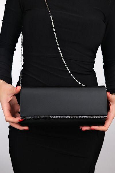 LuviShoes Geantă rochie de seară pentru femei MARIA satin negru platină