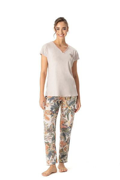 U.S. Polo Assn. BAZA. Polo Assn. 17059 Set de pijamale cu mânecă scurtă, bej, cu decolteu în V